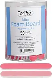 ForPro Professional Collection Mini Foam Board, Double-Sided Nail File, Pink, Black, 400/600 Grit, 3.5” l x .5” w, 50 Count