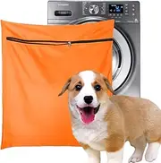 Pet Laundry Bag, Blue Filters Pet Hair Petwear Wash Bag for Washing Machine with YKK Zip for Pet Bedding Blankets Towels (Large, Orange)
