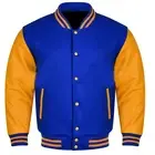 Varsity College Lettermen Baseball Retro Bomber royal Wool &Gold Leather Jacket