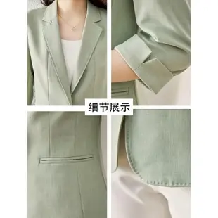 綠色小西裝外套女夏季2023新款小個子休閑七分袖薄款大碼西服夏天