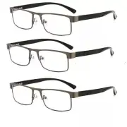 3 Pack Men Metal Rectangle Business Reading Glasses 1.0 1.5 2.0 2.5 3.0 3.5 4.0