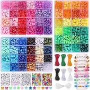 QUEFE 4700pcs Pony Beads Jewelry Making Kit, Rainbow, Letter & Alphabet Beads, Elastic Threads