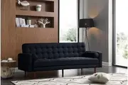 Sofa Bed 3 Seater Button Tufted Lounge Set for Living Room Couch in Velvet Black Colour