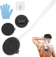 LOPHE Silicone Body Scrubber, Detachable Back Scrubber with Long Handle, Removable Shower Bath Wash Brush for Women Men Shower Spa Exfoliating Massage (White)