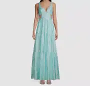 $332 Aidan Mattox Women's Blue Metallic Cutout Sleeveless Dress Size 4