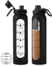 RhythmFit Glass Shaker Bottle,34oz/1L BPA-Free Blender Shaker Bottle With 304SS Ball and Retractable Cleaning Brush for Protein Mixes Fitness(Black)