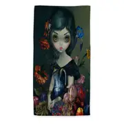 Fine Art Girl Portrait with Fruits and Flowers Beach Towels Medium Large Extra Large