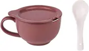 Soup Bowl with Handle Japanese-Style, Two-Color 480ML Soup Bowls Mug Cup with Lid and Spoon in China Porcelain Ceramic Microwaveable Microwave Safe for Breakfast Milk-Red A