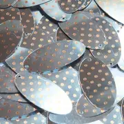 Oval Sequin 1.5" Orange Polka Dot on Silver Metallic