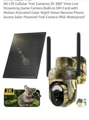 4G LTE Cellular Trail Camera 2K 360° View Live Stream Game Camera Built In SIM