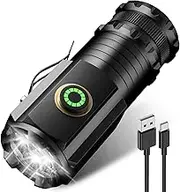Rechargeable Led Mini Torch,3000 High Lumens Pocket-Sized Flashlight with Super Bright LED Chips,5 Light Modes,IPX6 Waterproof,EDC Flashlight for Emergency,Camping,Hiking,Gift