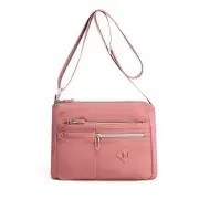 Lightweight Nylon Crossbody Shoulder Bag - Pink, Adjustable Strap, Multi-Pocket