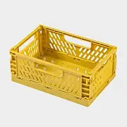 AcornFort Pack of 3/6 BK01 Collapsible Home Kitchen Office Storage Crate, Stackable Plastic Container Box with Ventilated Design, 4 Colours (3, Large + Yellow)