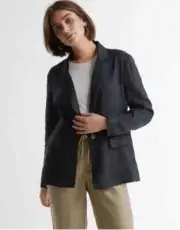 Quince Womens Blazer Size XL Black 100% European Linen