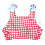 NEW NWT Sugar Coast Lolli Swim Red Gingham Bow Bikini Top Size Medium