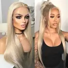 Ash Blonde Lace Front Wig, 22-Inch Long Straight Synthetic Hair, Pre-Plucked ...