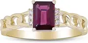 [Gin & Grace] Women's 14K Yellow Gold Purplish Pink Natural Garnet Ring With Diamonds (QA3038R-RL-P)