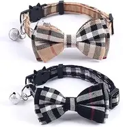 SuperBuddy Cat Collars Breakaway with Cute Bow Bell - 2 Pack Kitten Collar Plaid Cat Collar with Removable Bowtie Cat Collar for Cats Kittens…