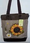 Chala Vegan Shoulder Tote Crossbody Strap Sunflower Bee Brown Stripe -Large-New-