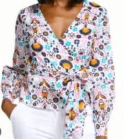 NWT Boden Rosamund Paisley Floral Cotton Wrap V-Neck Blouse Top Size UK 20 US 16