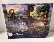 Thomas Kinkade Disney 4 x 500 PC Jigsaw Puzzle Fantasia Tangled Mickey Pooh 12+
