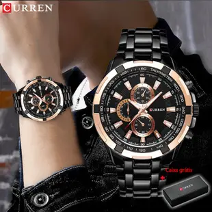 CURREN 三眼造型鋼帶錶 防水帶日期男生手錶 8023