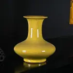 仿古黃色冰裂紋陶瓷花瓶現代新中式家居客廳裝飾品景德鎮瓷器擺件