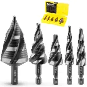Four Spiral Flute Step Drill Bit Set, 5 Pieces 1/8"-1-3/8" HSS Unibit Step Dr...