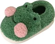 [kowaku] Novelty Women Frog Shape Plush Slippers, Non Slip Soft Warm Shoes Animal Slippers for Home Festivals Winter Dorm