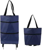 Y-Nut Collapsible Trolley Bags Shopping Cart Oxford Cloth Foldable Shopping Bag with Wheels Supermarket (Indigo)
