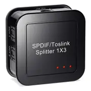 Digital Optical Audio 1X3 Splitter,Digital SPDIF TOSLINK Optical Fiber Audio Splitter,1 in 3 Out, f black