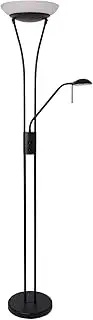 Lexi Lighting Reed 18W + 5W LED Mother and Child Floor Lamp, 2 Lights with Built-in Bulbs, Dimmable, Black Metal Base, Bowl-Shaped Glass Shade, Classy Reading and Task Lights and Ambient Lighting
