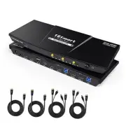 USB 3.0 HDMI KVM Switch 2 Monitors 2 USB3.0 for 2 PCs Dual Monitor Black