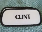 Clint cloth name label patch 1.5"x3.5" White w/Black letters & Black Border New