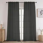 Set Of 2 Room Rod Curtains Sheer Panels For Living Bedroom Short Window Semi