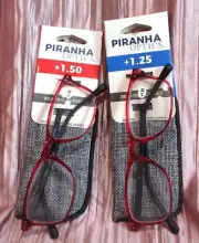 NEW RED & BLACK PIRANHA OPTICS Reading Glasses +1.25 +1.50