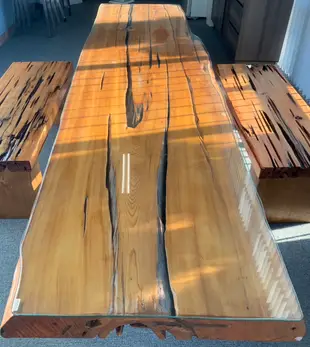 A3399 [家之家二手傢俱] 台灣檜木 無拼接一枚板 9尺3黃檜原木長桌 檜木長桌 泡茶桌 會議桌 原木長桌 餐桌