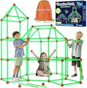 Fort-Building-Kit for Kids - 130 Pcs Glow in The Dark Creative Building Set for 5-10 Years Old Boys & Girls - STEM Gift, Tunnels Play Tent for Indoor & Outdoor