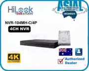 HILOOK by HIKVISION 4CH 4 Channel NVR NVR-104MH-C/4P with HDD