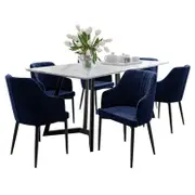 Salen Dining Table with 6 Elly Velvet Dining Chairs