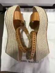 NIB New Isabel Marant Melyz Leather Messer Espadrilles Leather Sandals 40