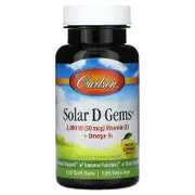 Carlson, Solar D Gems® , Vitamin D3 + Omega-3s, Natural Lemon, 120 Soft Gels