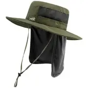 UPF 50+ Sun Fishing Hat Water Resistant with Detachable Neck Flap Army Green