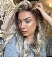 Platinum Blonde Highlight Lace Front Wig Human Hair 22 Inch Dark Roots Ombre Blonde Wavy Lace Front Wig with Baby Hair Pre Plucked 13x4 HD Transparent Lace Frontal