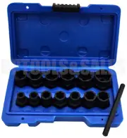 13pc Metric SAE 3/8" Drive Bolt Extractor Twist Socket Set Stud Nut 1/4" - 19mm