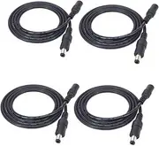 4pcs Black DC Extension Cable - 1m/3.28ft Cord With Male to Female 5.5mm x 2.5mm Connectors - 12V Power Barrel Plug