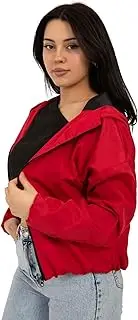 [Generisch] Women's Rain Jacket with Hood, Waterproof and Windproof, Fleece Lining, Zip, Side Pockets