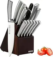 Kitchen Knife Set with Block, 14-Piece 3CR13 Stainless Steel Knife Set, Chef Knife Set with Sharpener, Ergonomic Handle, Home& Professional Cooker