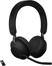 Jabra Evolve2 65 UC Wireless Headphones with Link380a, Stereo, Black – Wireless Bluetooth Headset for Calls and Music, 37 Hours of Battery Life, Passive Noise Cancelling Headphones