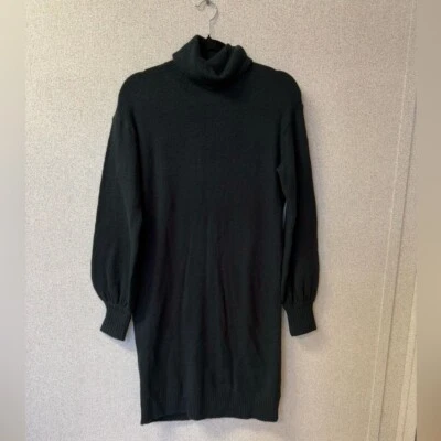 J.Crew Womens Sz Small Puff Sleeve Sweater Dress Turtle Neck Black Merino Wool